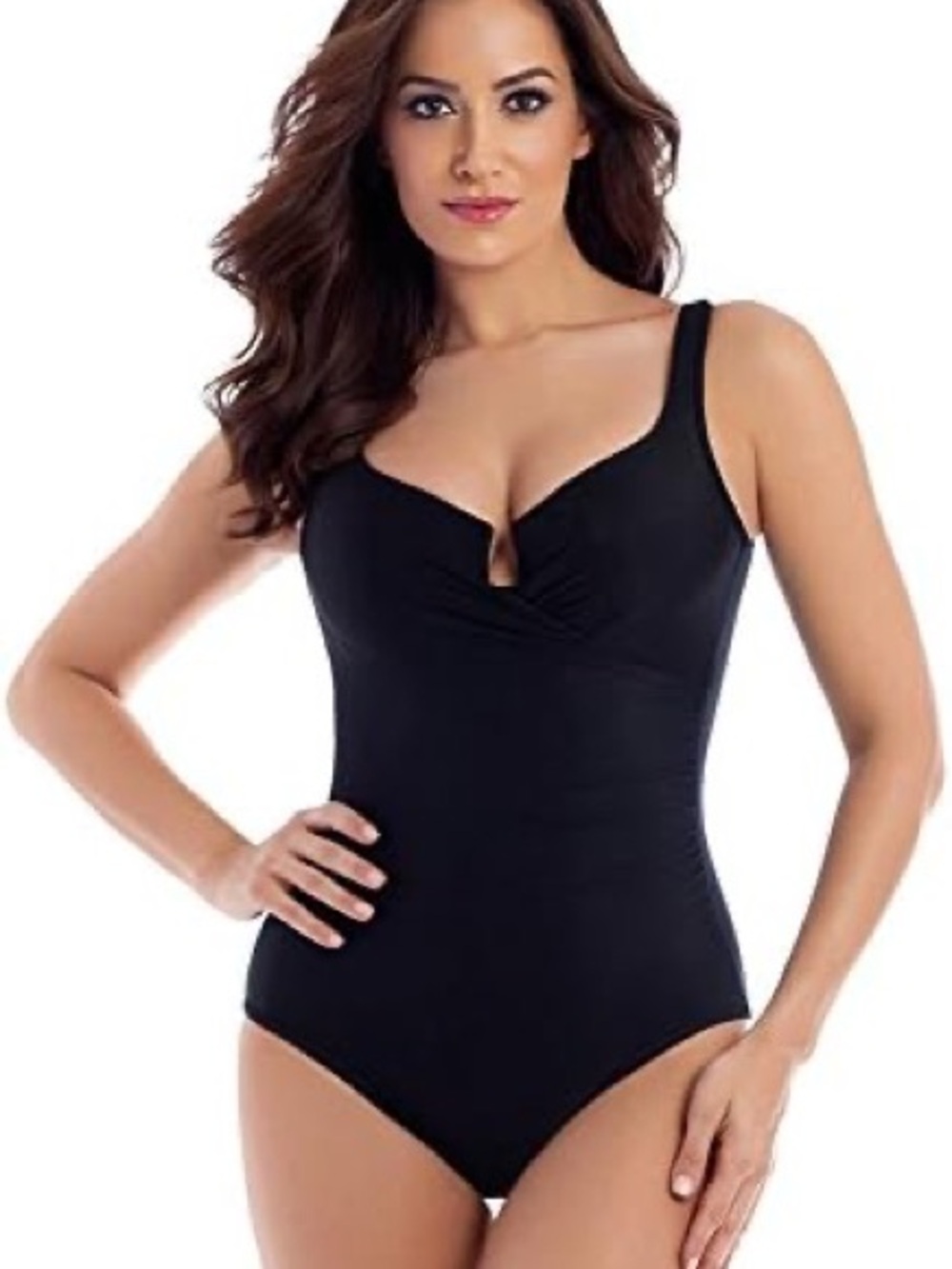 NWOT Miraclesuit Black One-Piece Must Have Escape w/ V-Notch Size 12 Supportive